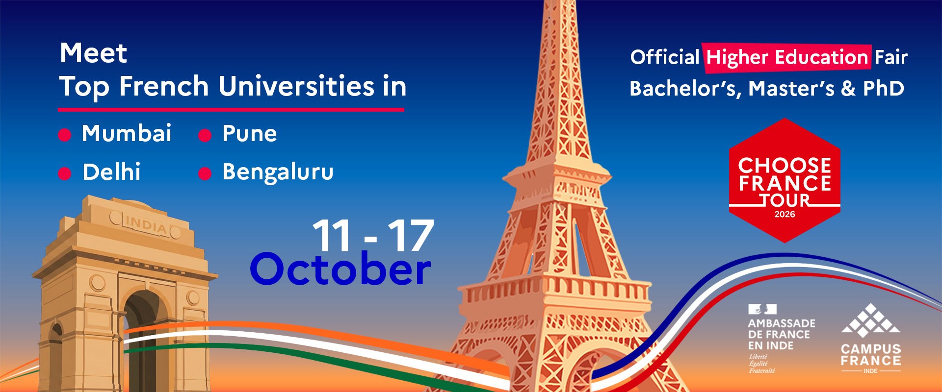 Choose France Tour 2026 - meet top French universities in Mumbai, Pune, Delhi and Bengaluru, 11-17 October
